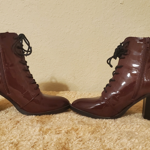 Forever 21 Burgundy Patent Leather Boots size 7 womens. - Picture 6 of 8